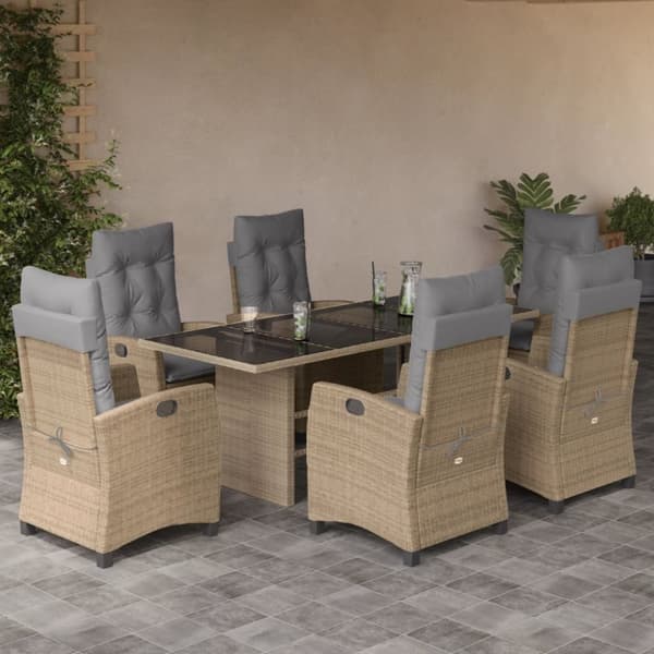 spisebordssæt til haven 7 dele med hynder polyrattan beige