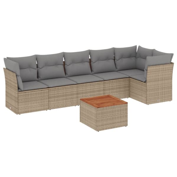 sofasæt til haven 7 dele med hynder polyrattan beige