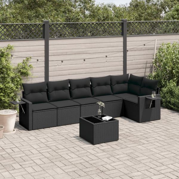 sofasæt til haven 7 dele med hynder polyrattan sort