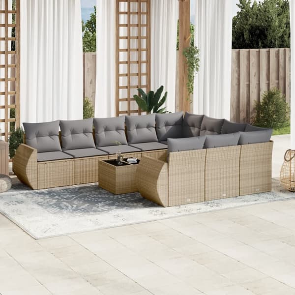 sofasæt til haven 11 dele med hynder polyrattan beige
