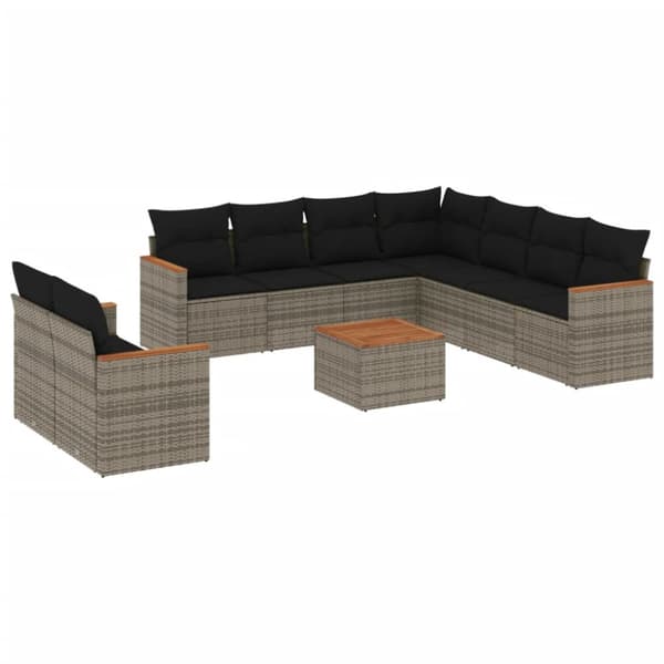 sofasæt til haven 10 dele med hynder polyrattan grå