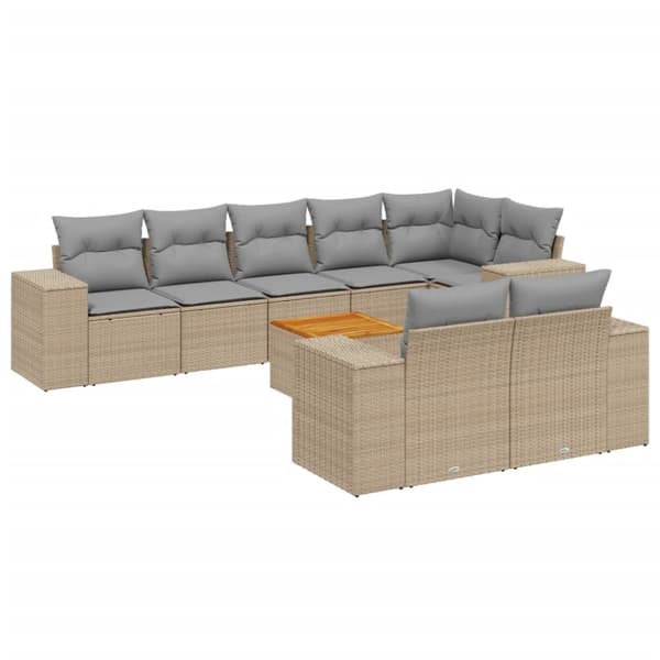 Soffgrupp för trädgården med dynor 9 delar beige konstrotting
