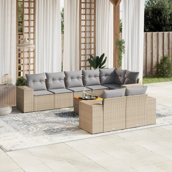 Soffgrupp för trädgården med dynor 9 delar beige konstrotting