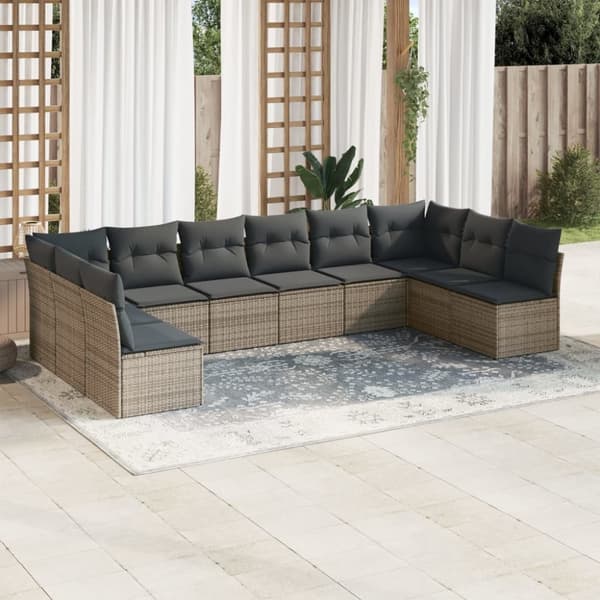 sofasæt til haven 10 dele med hynder polyrattan grå