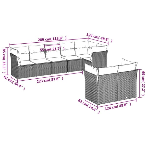 sofasæt til haven 8 dele med hynder polyrattan sort