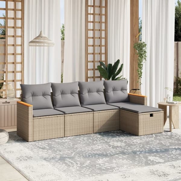 havesofasæt 5 dele med hynder polyrattan beige