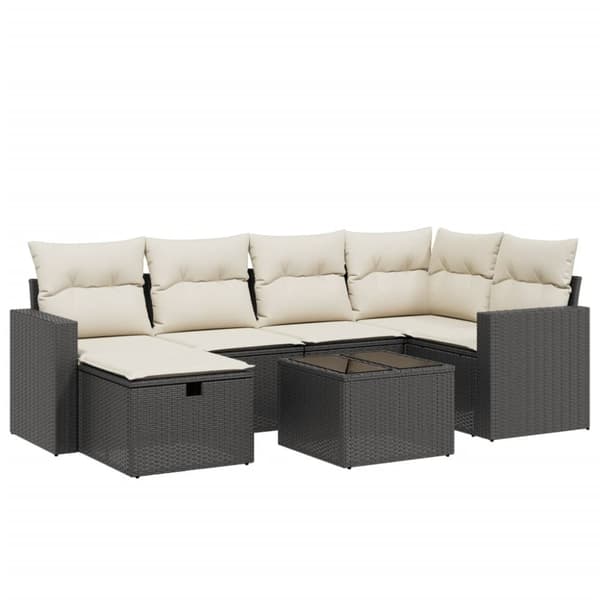 sofasæt til haven 7 dele med hynder polyrattan sort