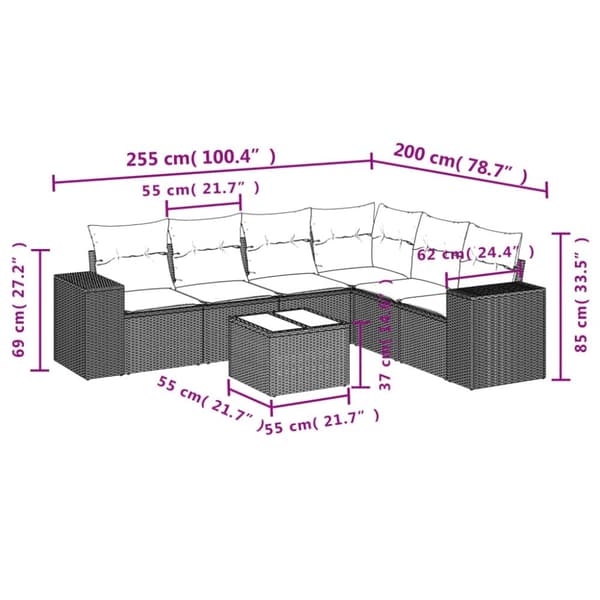 sofasæt til haven 7 dele med hynder polyrattan sort
