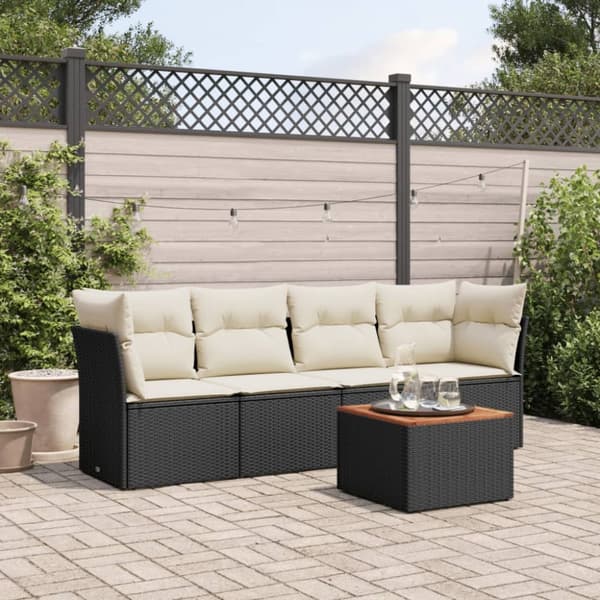 sofasæt til haven 5 dele med hynder polyrattan sort