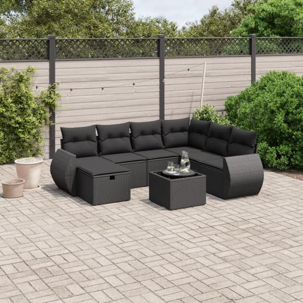 sofasæt til haven 8 dele med hynder polyrattan sort