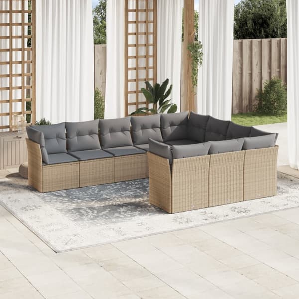 sofasæt til haven 10 dele med hynder polyrattan beige