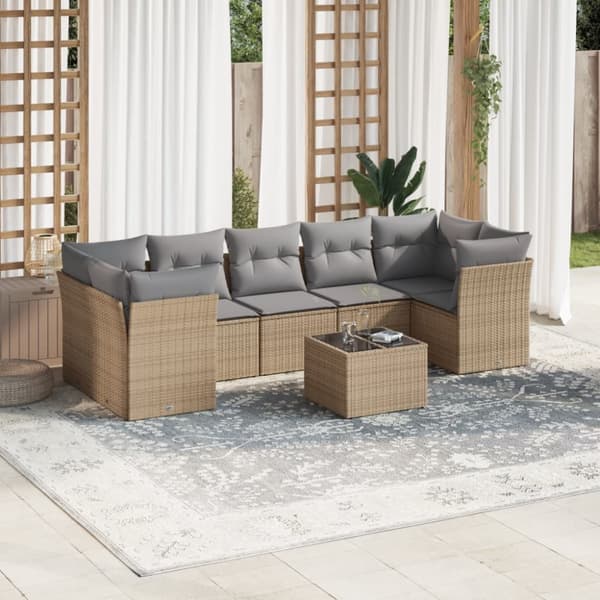 sofasæt til haven 8 dele med hynder polyrattan beige