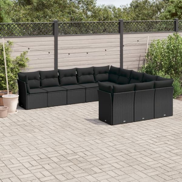 sofasæt til haven 11 dele med hynder polyrattan sort