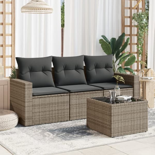 sofasæt til haven 4 dele med hynder polyrattan grå