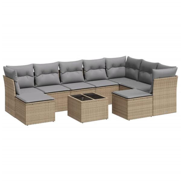 sofasæt til haven 10 dele med hynder polyrattan beige