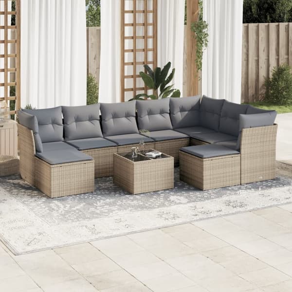 sofasæt til haven 10 dele med hynder polyrattan beige