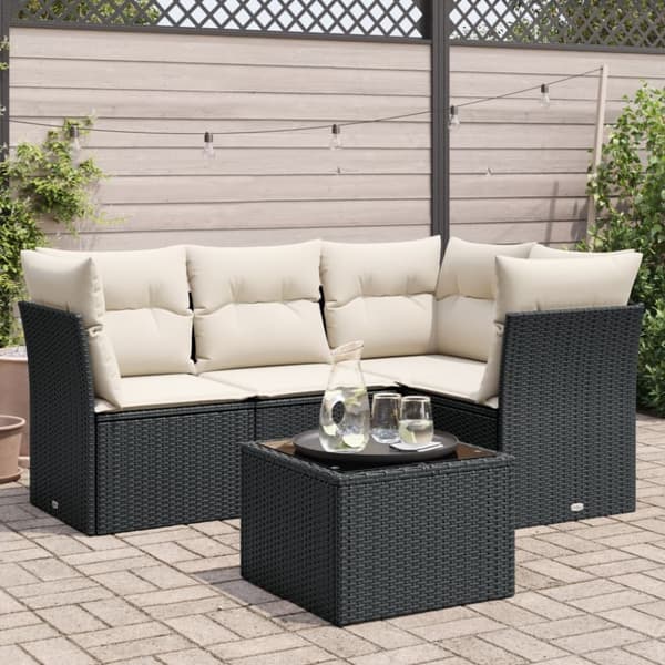 sofasæt til haven 5 dele med hynder polyrattan sort