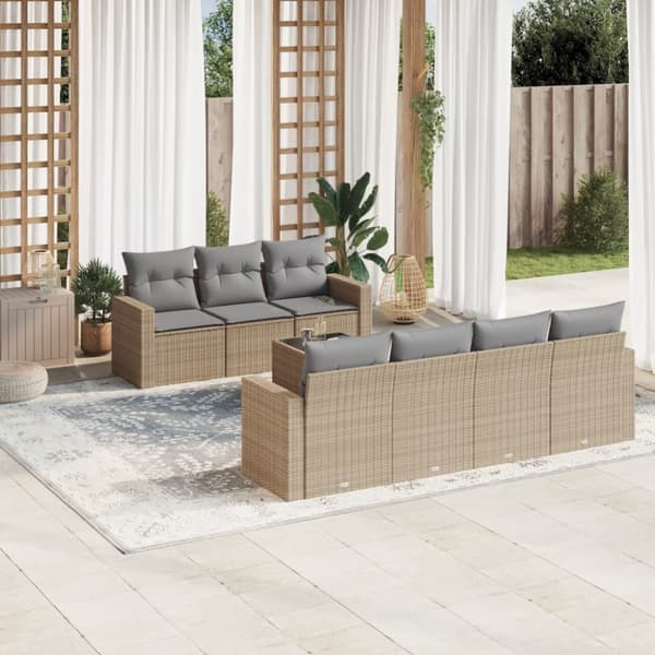 sofasæt til haven 8 dele med hynder polyrattan beige