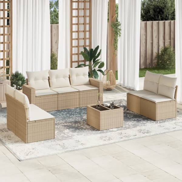 sofasæt til haven 8 dele med hynder polyrattan beige