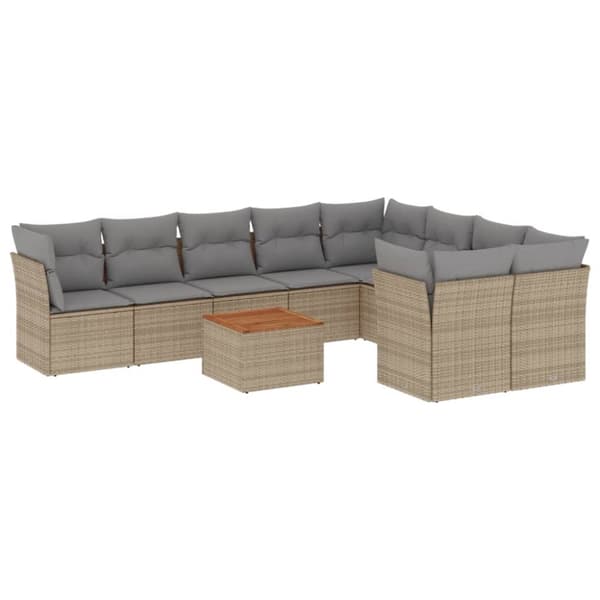 sofasæt til haven 10 dele med hynder polyrattan beige