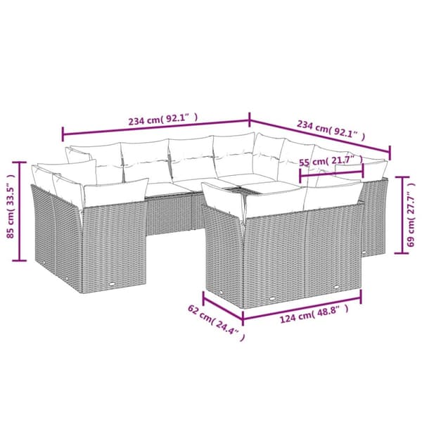 sofasæt til haven 11 dele med hynder polyrattan beige