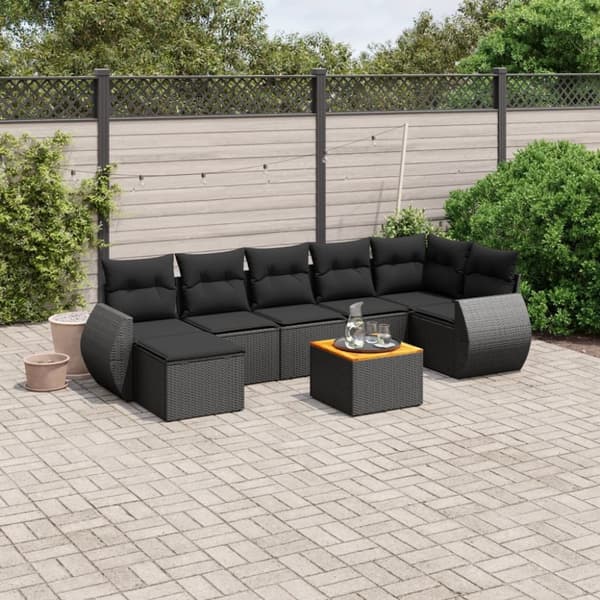 sofasæt til haven 8 dele med hynder polyrattan sort