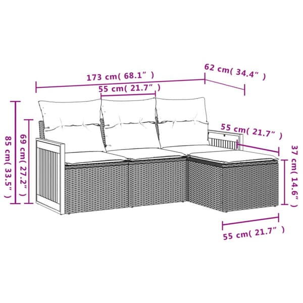 sofasæt til haven 4 dele med hynder polyrattan sort