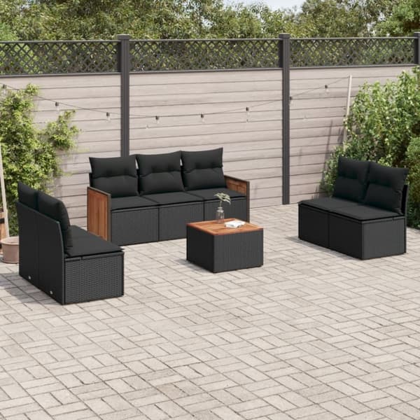 sofasæt til haven 8 dele med hynder polyrattan sort