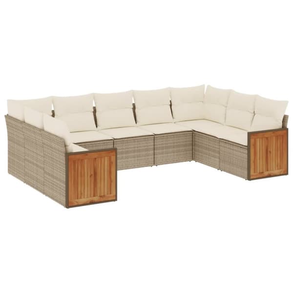 sofasæt til haven 9 dele med hynder polyrattan beige