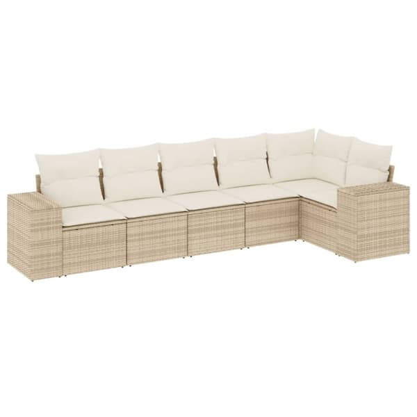 6-osainen puutarhakalustesarja tyynyillä, beige, polyrottinki