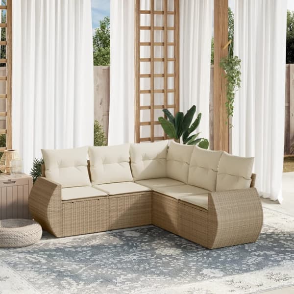 Soffgrupp för trädgården med dynor 5 delar beige konstrotting