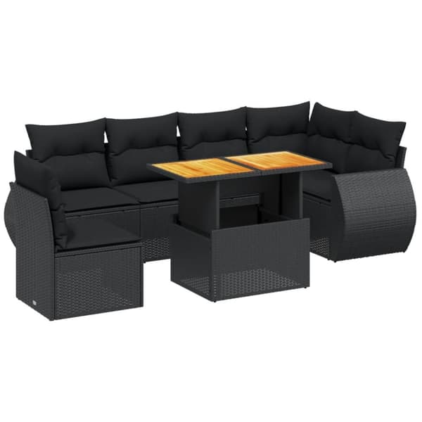 sofasæt til haven 7 dele med hynder polyrattan sort