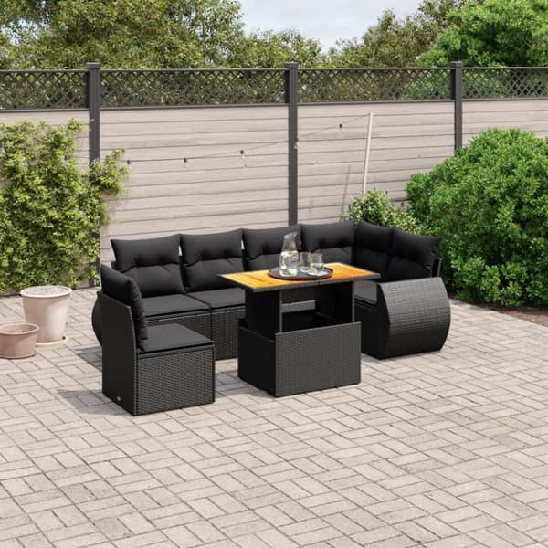 sofasæt til haven 7 dele med hynder polyrattan sort