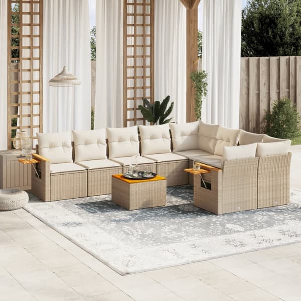 sofasæt til haven 10 dele med hynder polyrattan beige