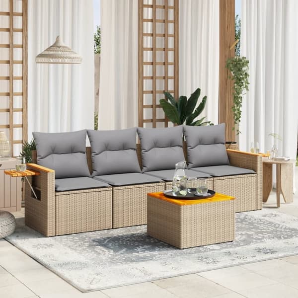 Soffgrupp för trädgården med dynor 5 delar beige konstrotting