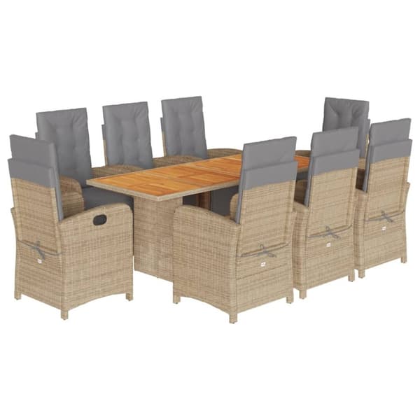 spisebordssæt til haven 9 dele med hynder polyrattan beige