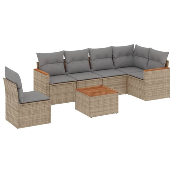 havesofasæt 7 dele med hynder polyrattan beige