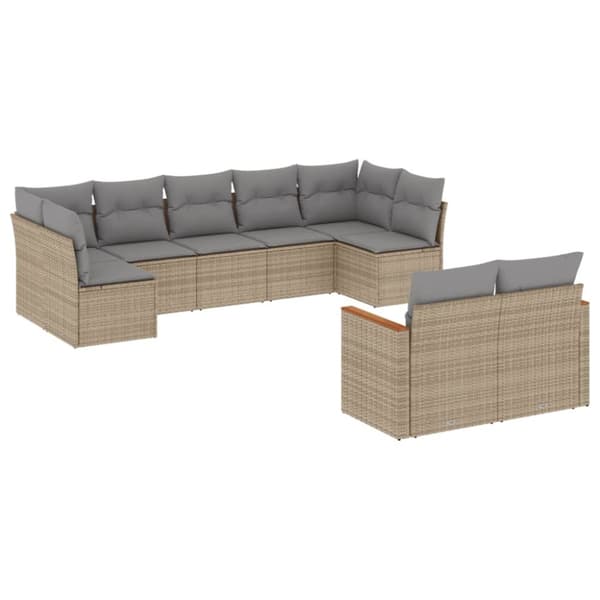 spisebordssæt til haven 9 dele med hynder polyrattan beige