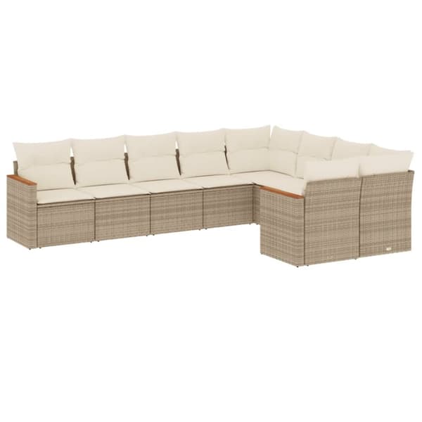 9-osainen puutarhakalustesarja tyynyillä, beige, polyrottinki
