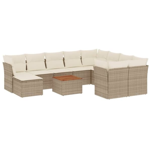 sofasæt til haven 11 dele med hynder polyrattan beige