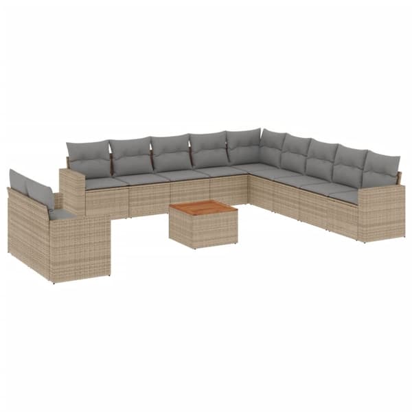 havesofasæt 12 dele med hynder polyrattan beige