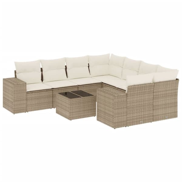 sofasæt til haven 9 dele med hynder polyrattan beige