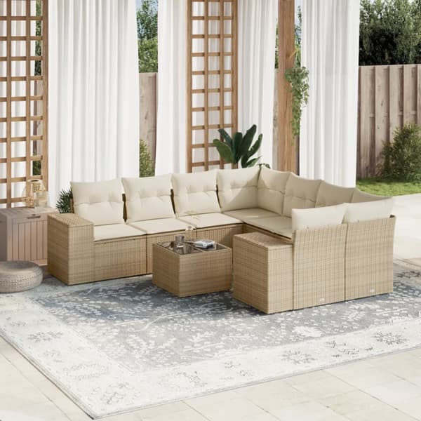 sofasæt til haven 9 dele med hynder polyrattan beige