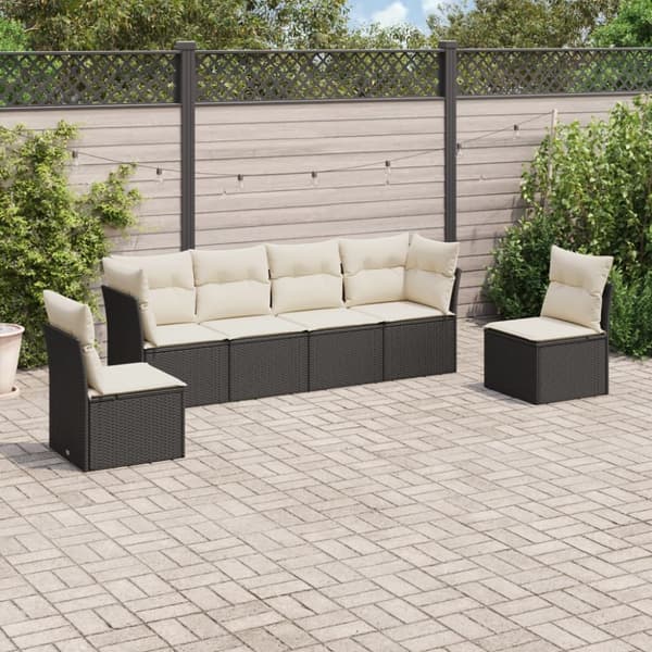 Loungegrupp med dynor 6 delar svart konstrotting