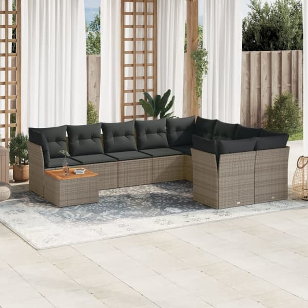 sofasæt til haven 10 dele med hynder polyrattan grå