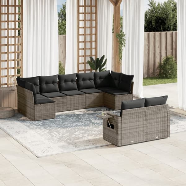 sofasæt til haven 9 dele med hynder polyrattan grå