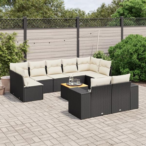 Loungegrupp 10 delar med svarta dynor konstrotting