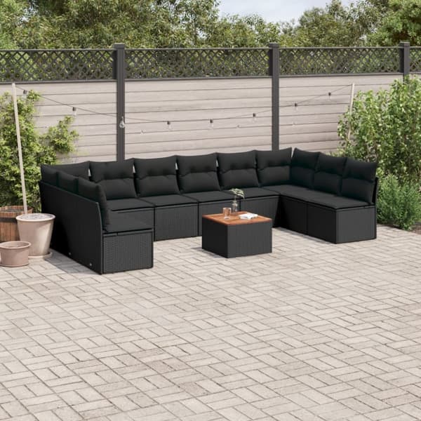sofasæt til haven 11 dele med hynder polyrattan sort