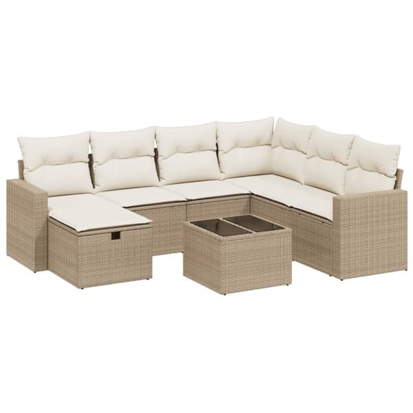 Matgrupp för trädgården med dynor 8 delar beige konstrotting