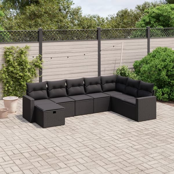 sofasæt til haven 8 dele med hynder polyrattan sort